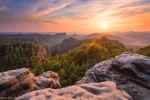sunset, sun, summer, mountains, forest, view, rugged, saxon switzerland, germany, 2016, Germany, photo
