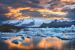sunset, icebergs, glacier, bay, joekulsarlon, mountains, iceland, 2016, Iceland, photo