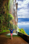 waterfall, falls, cliff, coast, ocean, road, street, roadshot, madeira, 2024, Portugal, photo