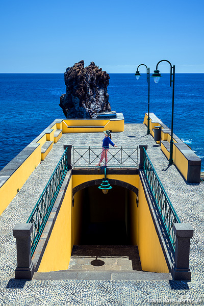 harbour, pier, coast, ocean, person, bluebird sky, madeira, 2024, photo