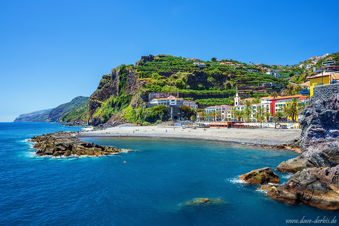 beach, bay, coast, mountains, village, colorful, bluebird sky, madeira, 2024, photo