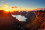 sunset, lake, senja, mountains, north, arctic, aerial, drone, norway, 2024, Norway, photo